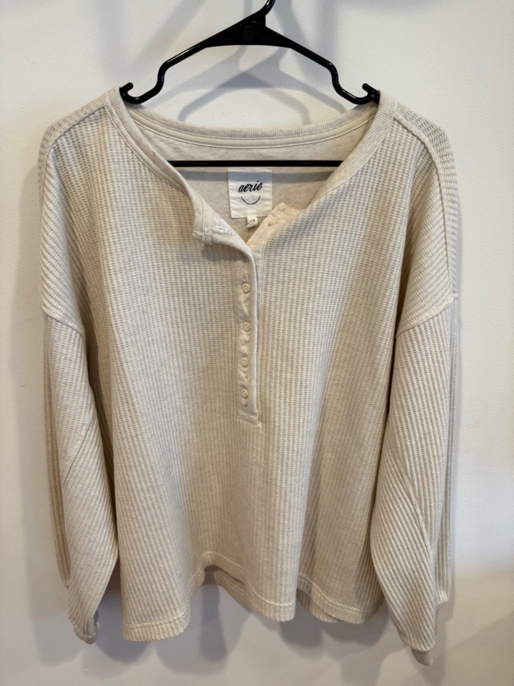 aerie Cream Waffle Henley Long Sleeve Top